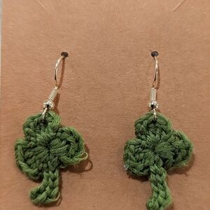 Elegant Green Crochet Clover Earrings
